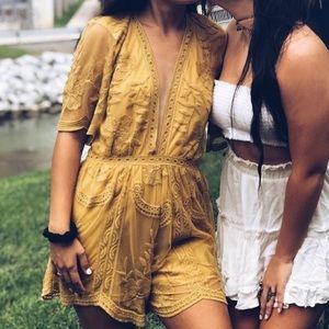 Mustard yellow lace romper